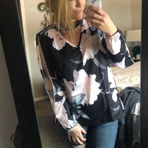 Long sleeve floral, choker dress top